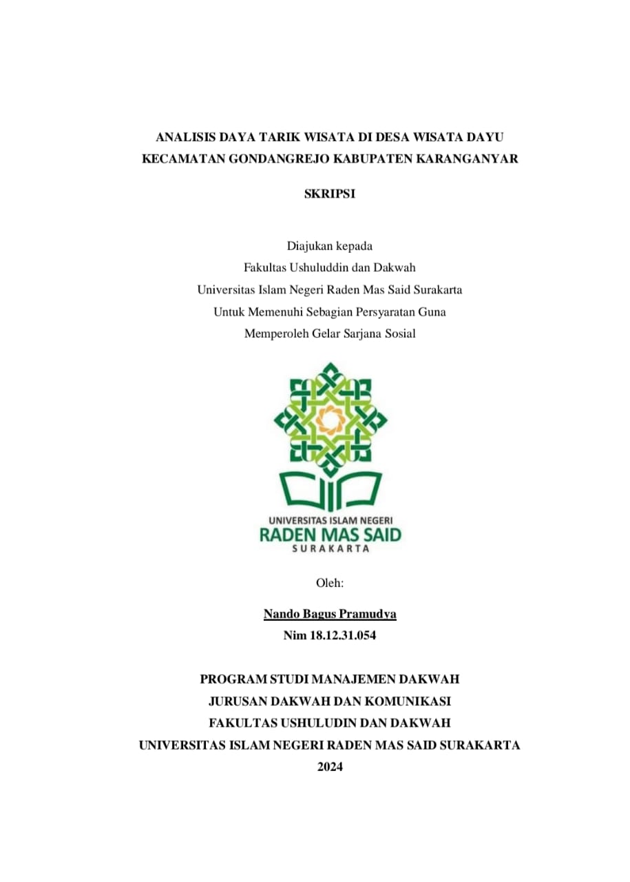 ANALISIS DAYA TARIK WISATA DI DESA WISATA DAYU KECAMATAN GONDANGREJO KABUPATEN KARANGANYAR